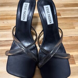 Steve Madden Black Slide Sandals with Clear Crisscross Straps